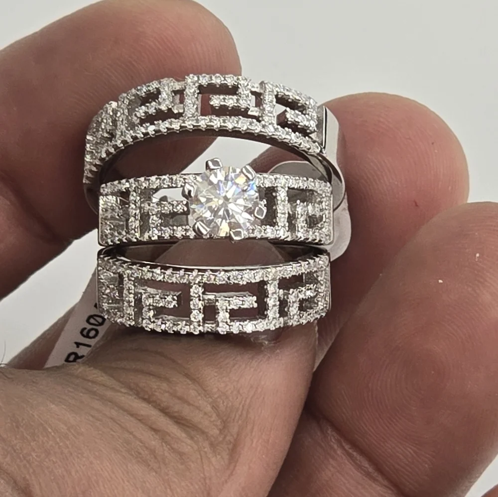 925 Sterling Silver Moissanite Diamond Wedding Trio Set - Picture 9 of 10